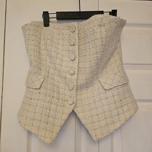 White House Black Market Cream Tweed Strapless Top